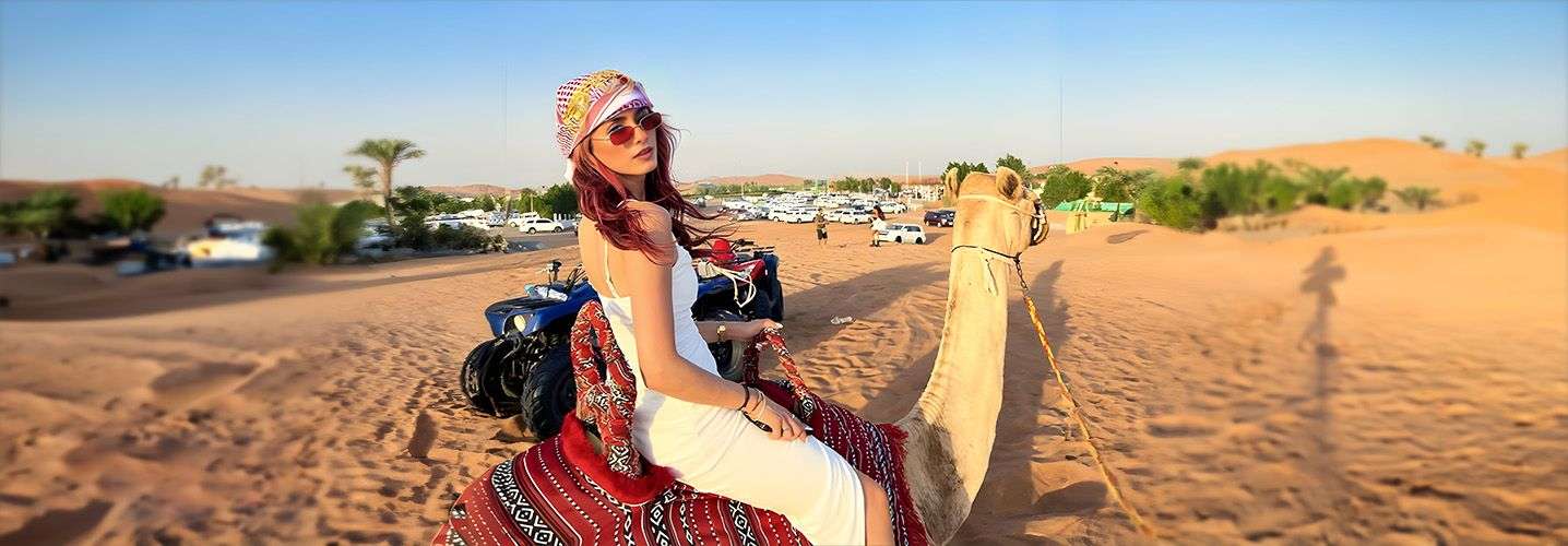Evening Camel Ride Desert Safari Image for Dubai Tourism at Habibi Tourism